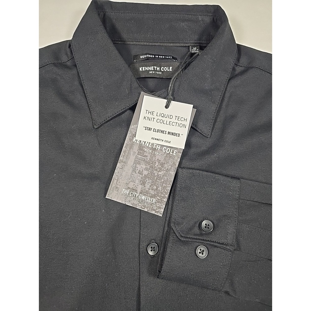 Kenneth Cole Mens Medium‎ Black L/S Button Up Classic Shirt nwt Designer City